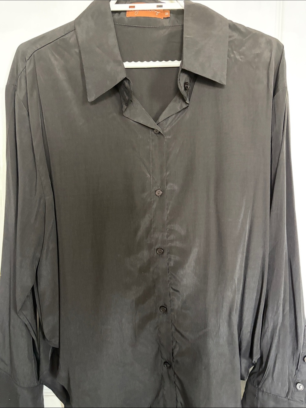 Women's Satin-Look Button Down Shirt in Black